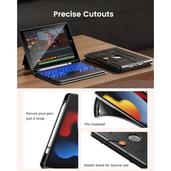 INFILAND iPad 9/8/7.Nesil Tanabilir Klavyeli Klf-Black