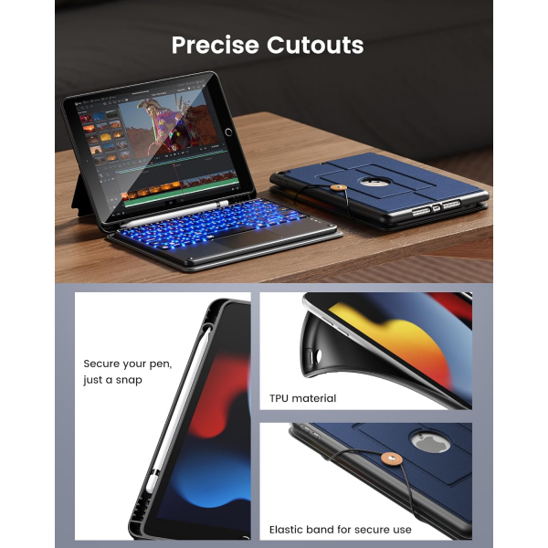INFILAND iPad 9/8/7.Nesil Tanabilir Klavyeli Klf-Navy 