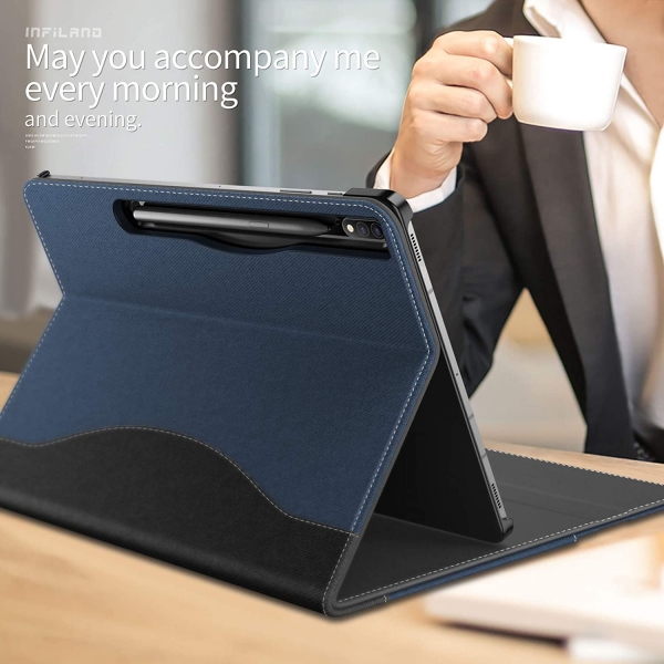 Infiland Galaxy Tab S7 Plus Business Standl Klf (12.4 in)-Navy