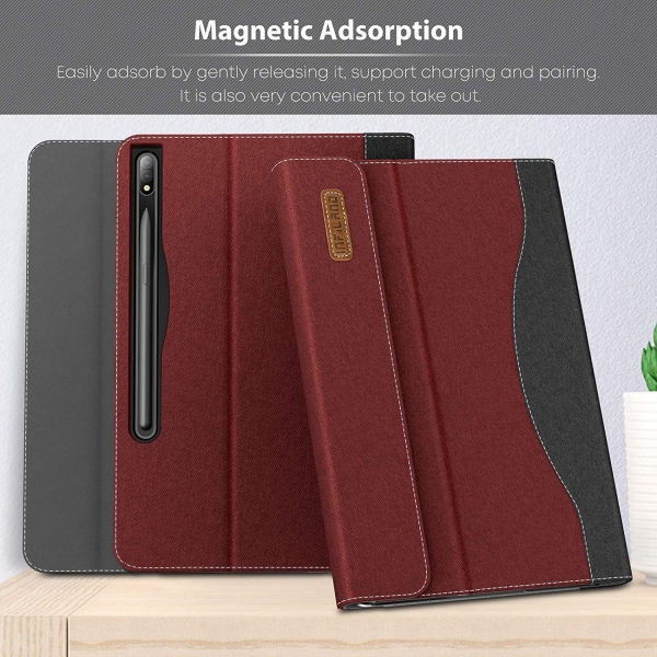 Infiland Galaxy Tab S7 Plus Business Standl Klf (12.4 in)-Dark Red