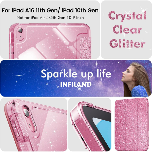 INFILAND Apple iPad A16 Glitter Klf (11/10.9 in)-Rose Red