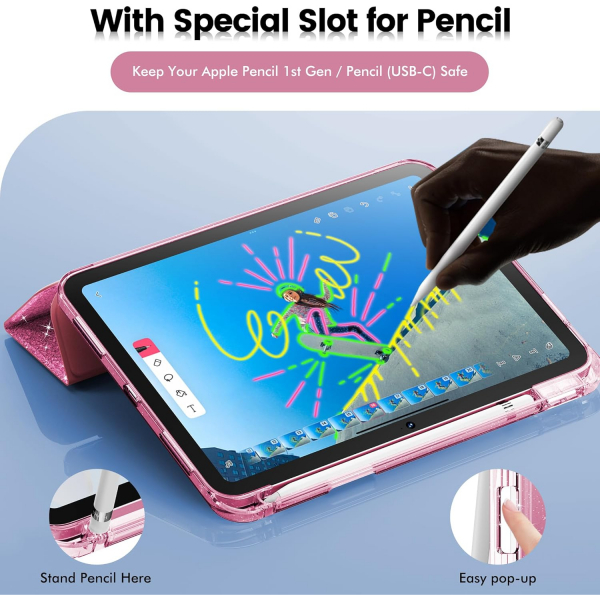 INFILAND Apple iPad A16 Glitter Klf (11/10.9 in)-Rose Red