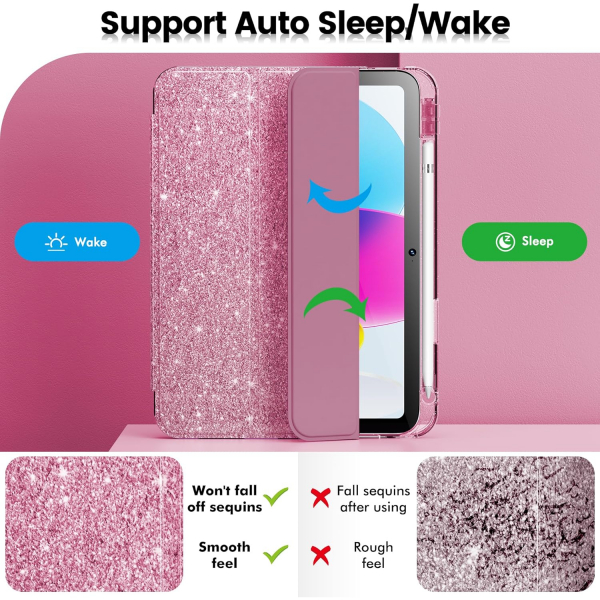 INFILAND Apple iPad A16 Glitter Klf (11/10.9 in)-Rose Red