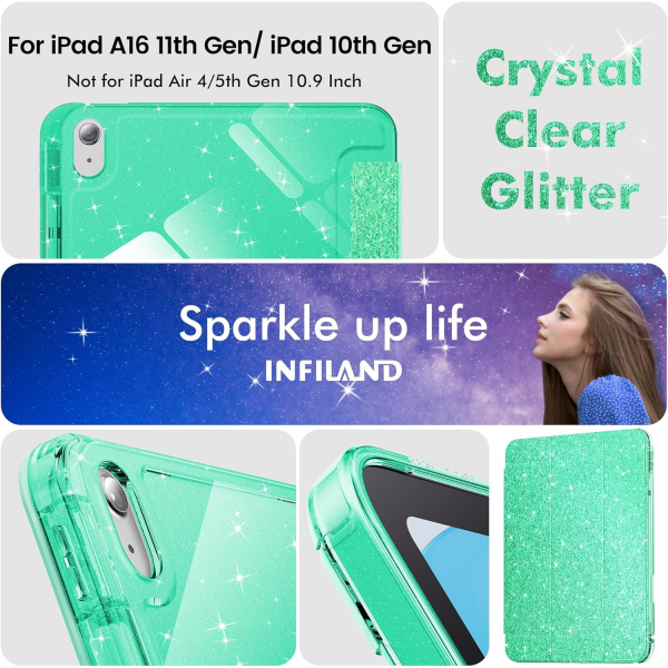 INFILAND Apple iPad A16 Glitter Klf (11/10.9 in)-Green