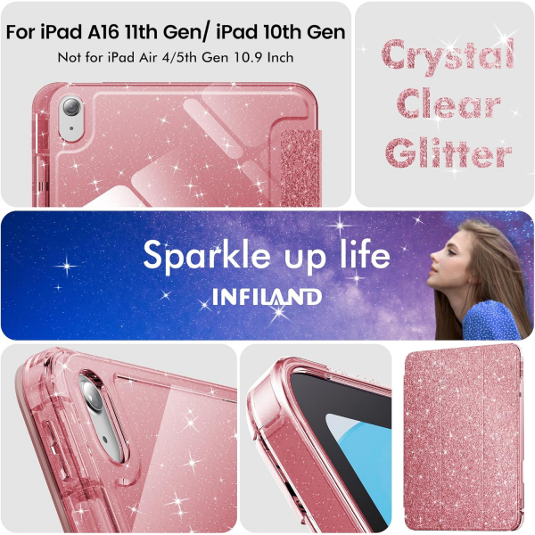 INFILAND Apple iPad A16 Glitter Klf (11/10.9 in)-Rose Gold
