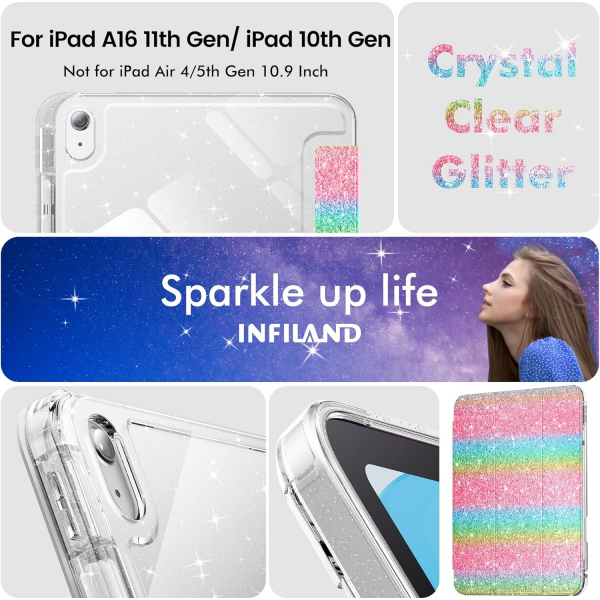 INFILAND Apple iPad A16 Glitter Klf (11/10.9 in)-Rainbow