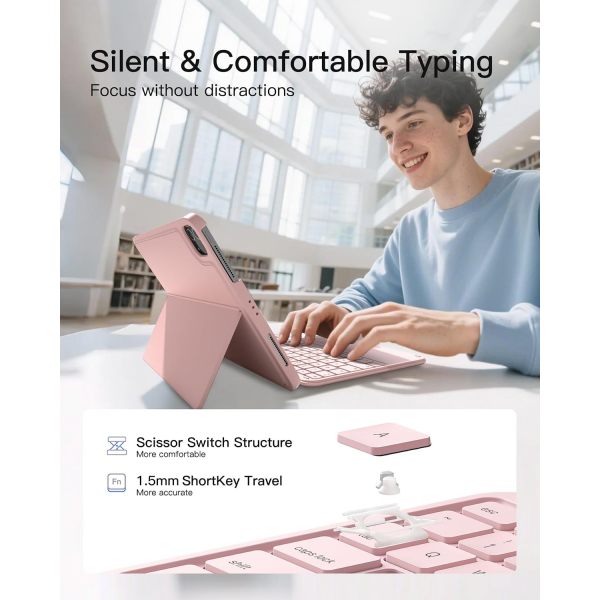 Inateck Apple iPad 10.Nesil Uyumlu Klavyeli K�l�f-Light Pink