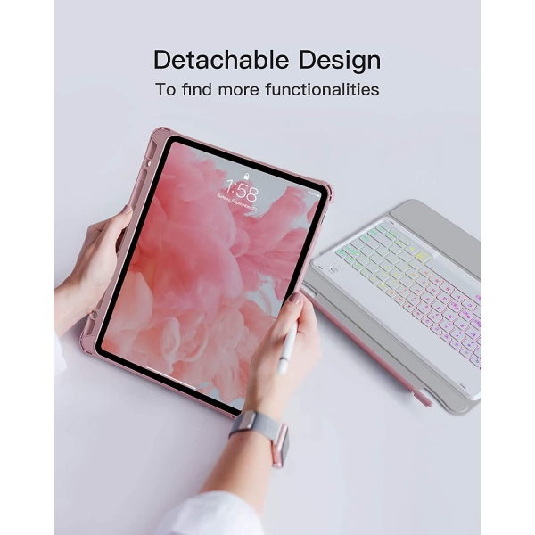 Inateck iPad Pro Aydnlatmal Klavyeli Klf (12.9 in)-Rose Pink