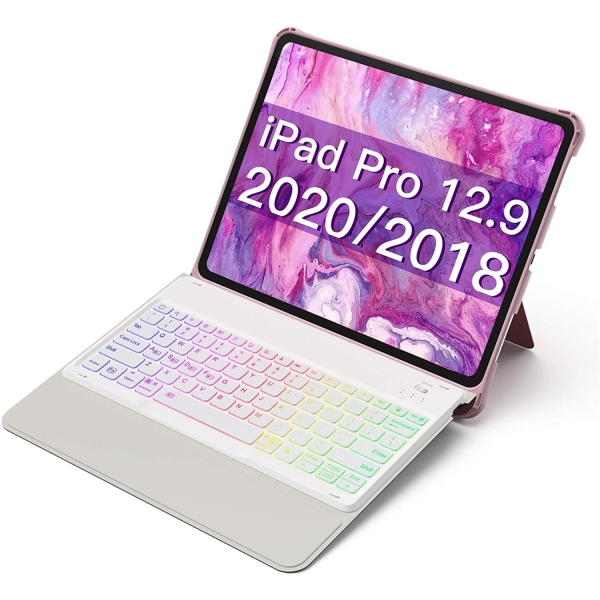 Inateck iPad Pro Aydnlatmal Klavyeli Klf (12.9 in)-Rose Pink