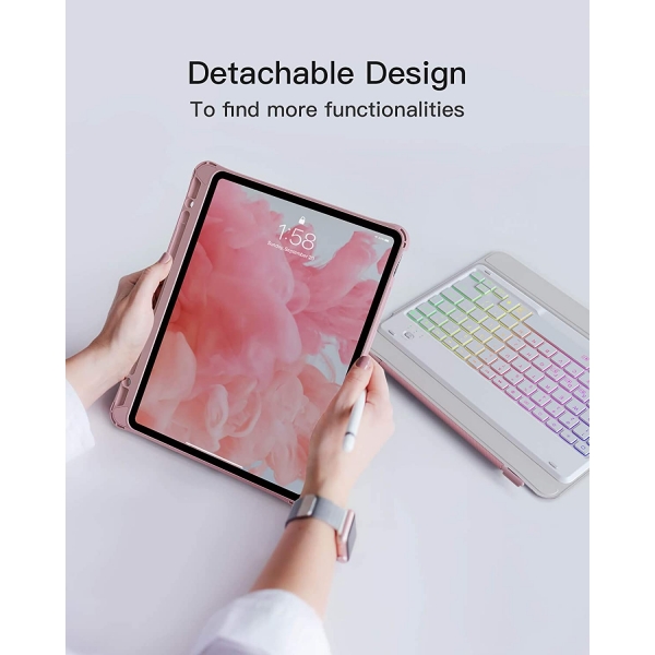 Inateck iPad Pro Aydnlatmal Klavyeli Klf (11 in)-Pink