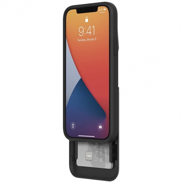  Incipio iPhone 12 Mini Stashback Kart B�lmeli K�l�f (MIL-STD-810G)-Jet Black