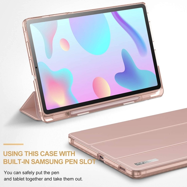 Infiland Galaxy Tab S6 Lite Kalem Blmeli Klf (10.4 in)-Rose Gold