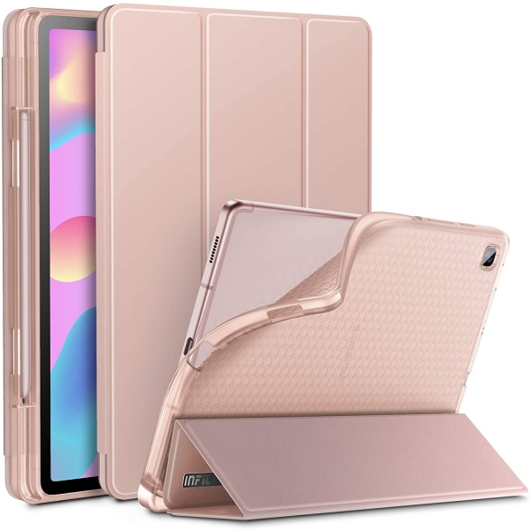 Infiland Galaxy Tab S6 Lite Kalem Blmeli Klf (10.4 in)-Rose Gold