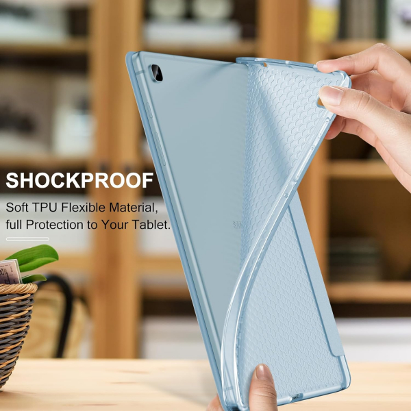 Infiland Galaxy Tab S6 Lite Kalem Blmeli Klf (10.4 in)-Sky Blue