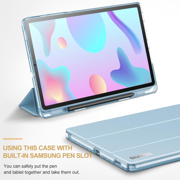 Infiland Galaxy Tab S6 Lite Kalem Blmeli Klf (10.4 in)-Sky Blue