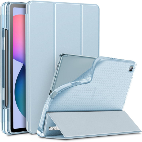 Infiland Galaxy Tab S6 Lite Kalem Blmeli Klf (10.4 in)-Sky Blue