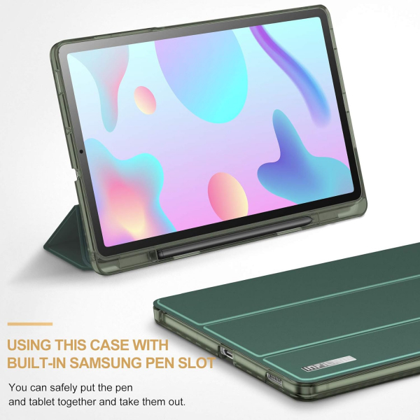 Infiland Galaxy Tab S6 Lite Kalem Blmeli Klf (10.4 in)-Midnight Green