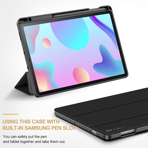 Infiland Galaxy Tab S6 Lite Kalem Blmeli Klf (10.4 in)-Black