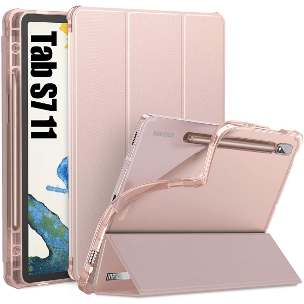 Infiland Galaxy Tab S7 Kalem Blmeli Klf (11 in)-Rose Gold