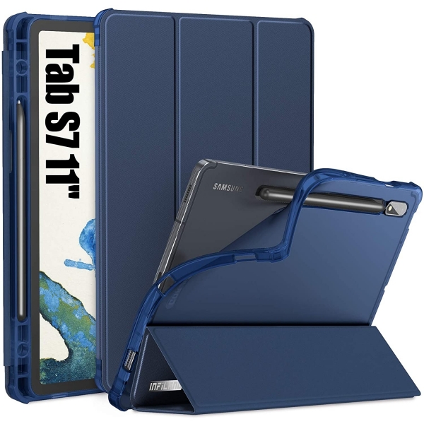 Infiland Galaxy Tab S7 Kalem Blmeli Klf (11 in)-Navy