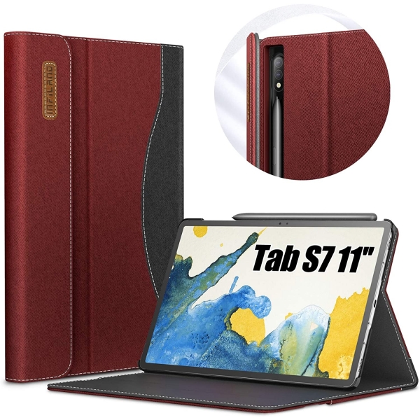 Infiland Galaxy Tab S7 Business Standl Klf (11 in)-Dark Red