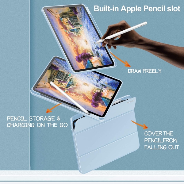 Infiland iPad Air Kalem Blmeli Klf (10.9 in)-Baby Blue