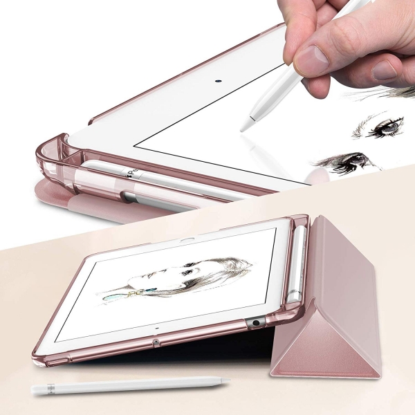 Infiland iPad Mini 5 Kalem Blmeli Klf (7.9 in)-Rose Gold