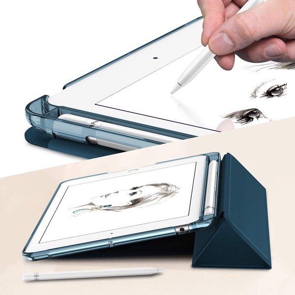 Infiland iPad Mini 5 Kalem Blmeli Klf (7.9 in)-Navy