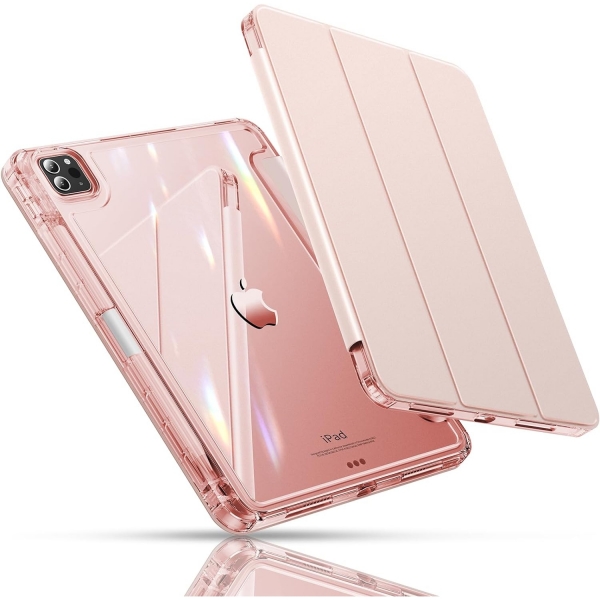 Infiland iPad Pro Kalem Blmeli Klf (11 in)(4.Nesil)-Diamond Clear Rose gold