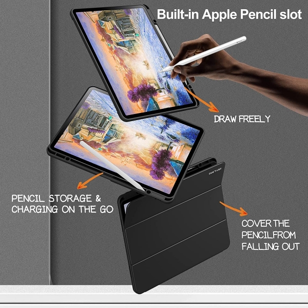 Infiland iPad Pro Kalem Bölmeli Kılıf (12.9 inç)(5.Nesil)-Black