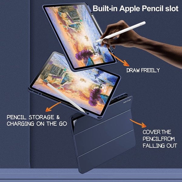 Infiland iPad Pro Kalem Bölmeli Kılıf (12.9 inç)(5.Nesil)-Navy