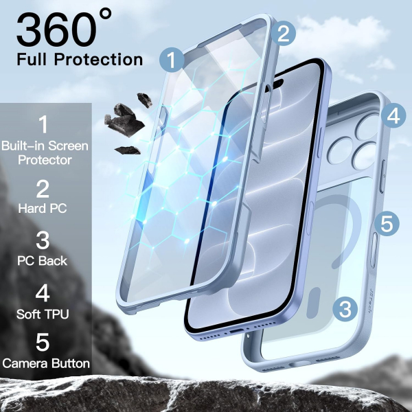 JETech 360 Tam G�vde iPhone 18 Pro Max Manyetik K�l�f-Glacier