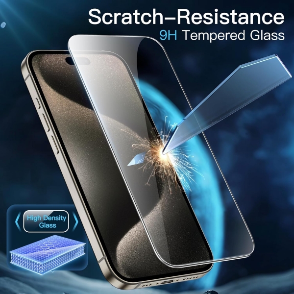 JETech Apple iPhone 15 Pro Max Temperli Cam Ekran Koruyucu (3 Adet)