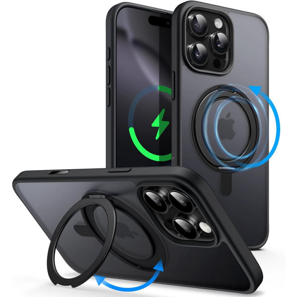 JETech Apple iPhone 16 Pro Max 360 Dndrlebilir Klf-Black Titanium