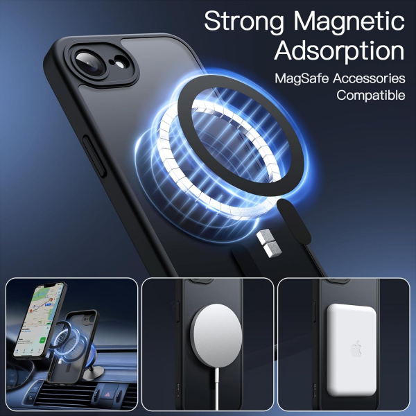 JETech Apple iPhone 16e Mat MagSafe Klf-Black 