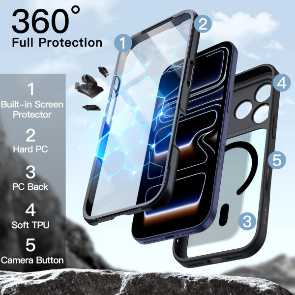 JETech iPhone 17 Pro Max Tam Korumal Klf-Black