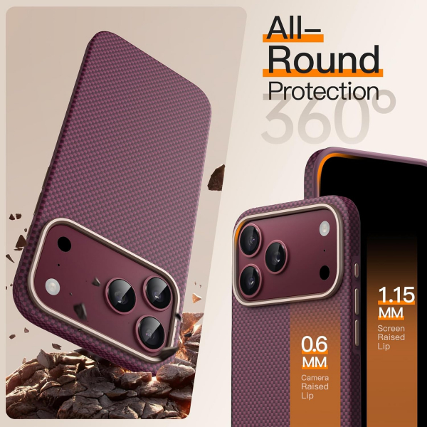JETech Aramid iPhone 18 Pro Max �nce MagSafe K�l�f-Dark Cherry
