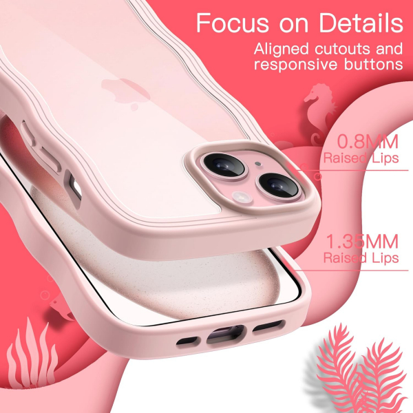 JETech Cute Dalgal iPhone 15 Klf -Pink