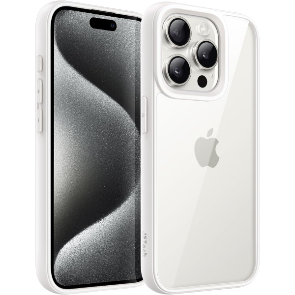 JETech Darbeye Dayankl iPhone 15 Pro Mat Klf-White Titanium