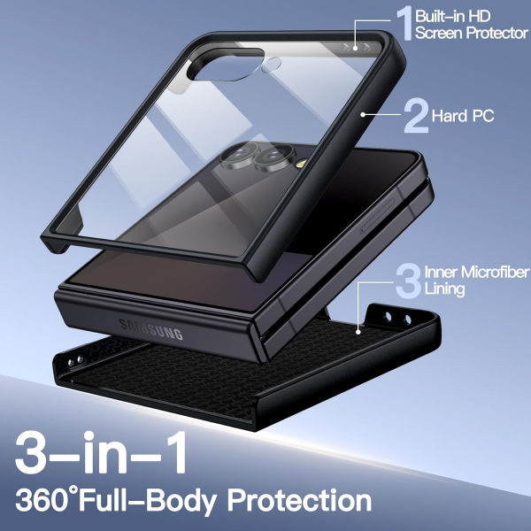 JETech Galaxy Z Flip 7 Uyumlu Klf-Black