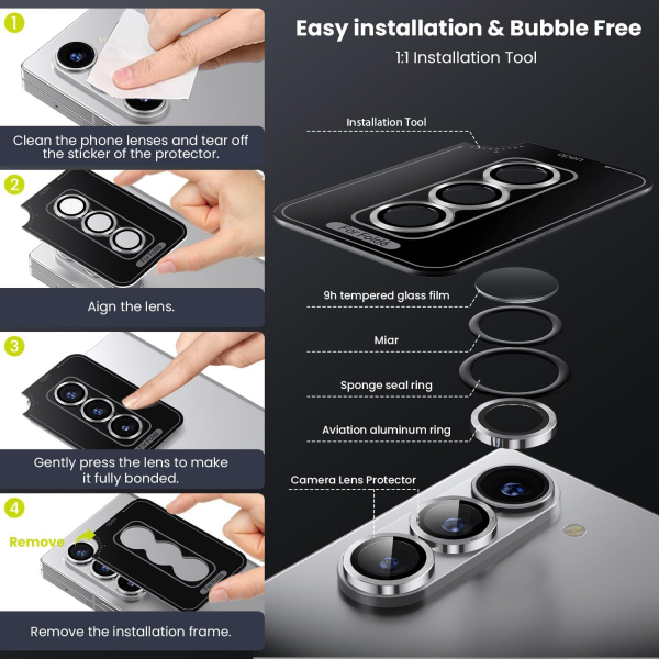 WSKEN Galaxy Z Fold 6 Kamera Lens Koruyucu (3 Adet)-Silver
