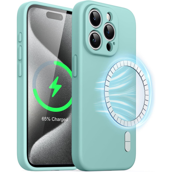 JETech Manyetik iPhone 15 Pro Silikon Klf -Bright Blue