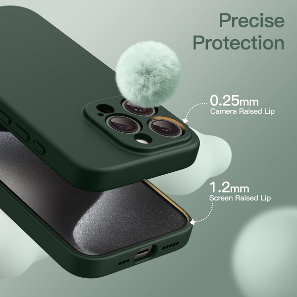 JETech Manyetik iPhone 15 Pro Silikon Klf -Midnight Green