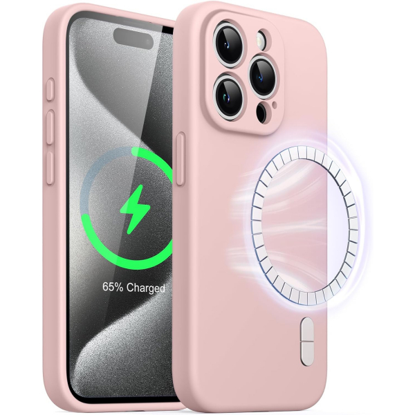 JETech Manyetik iPhone 15 Pro Silikon Klf -Pink