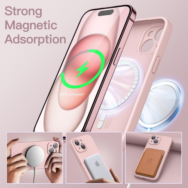 JETech Manyetik iPhone 15 Silikon Klf -Pink