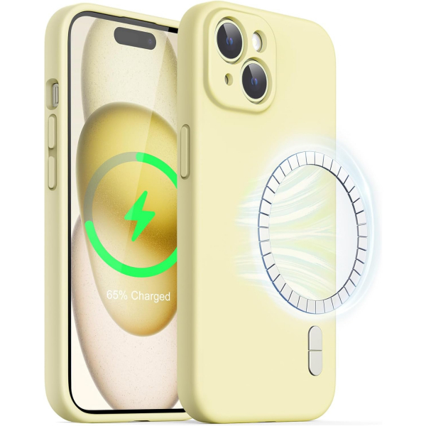 JETech Manyetik iPhone 15 Silikon Klf -Yellow 