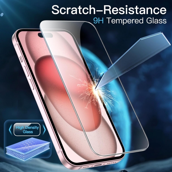 JETech Apple iPhone 15 Temperli Cam Ekran Koruyucu (3 Adet)