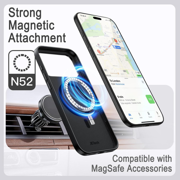JETech iPhone 18 Pro Max Vegan Deri MagSafe K�l�f-Black