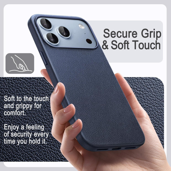 JETech iPhone 18 Pro Max Vegan Deri MagSafe K�l�f-Deep Blue