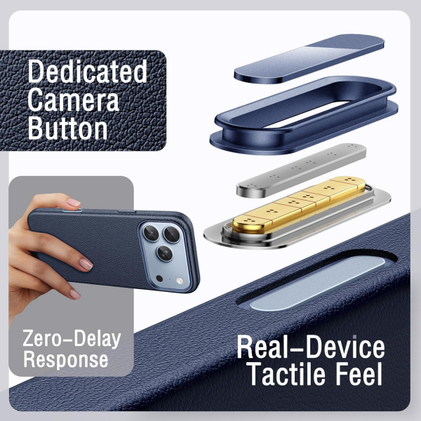JETech iPhone 18 Pro Max Vegan Deri MagSafe K�l�f-Deep Blue